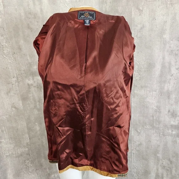 Vintage 80s 90s The Limited Plaid Wool Blend Blazer M Suede Collar‎ Equestrian - Picture 9 of 11